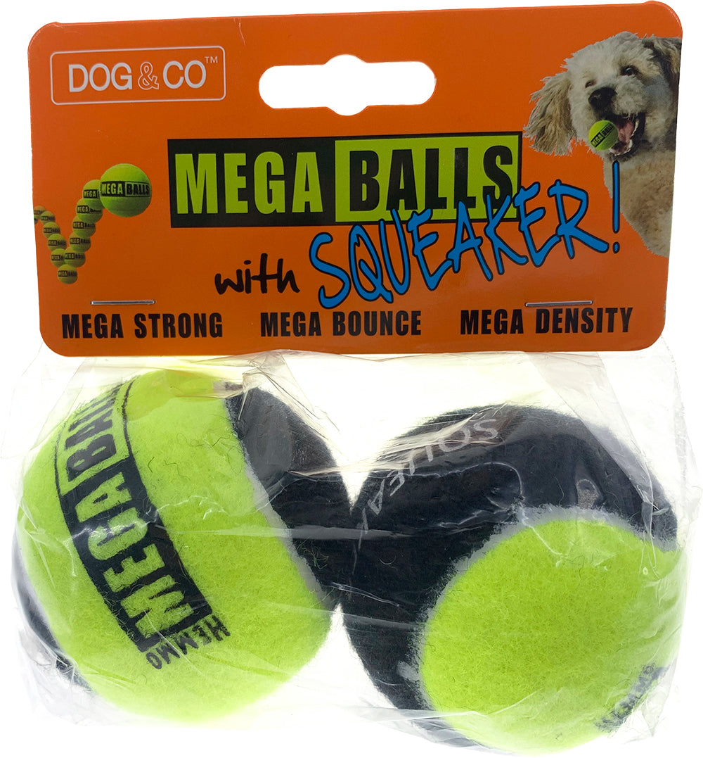 Dog & Co Mega Balls with Squeaker - 2 Pack - 6.5cm (tennis ball sized)  (DT5169)